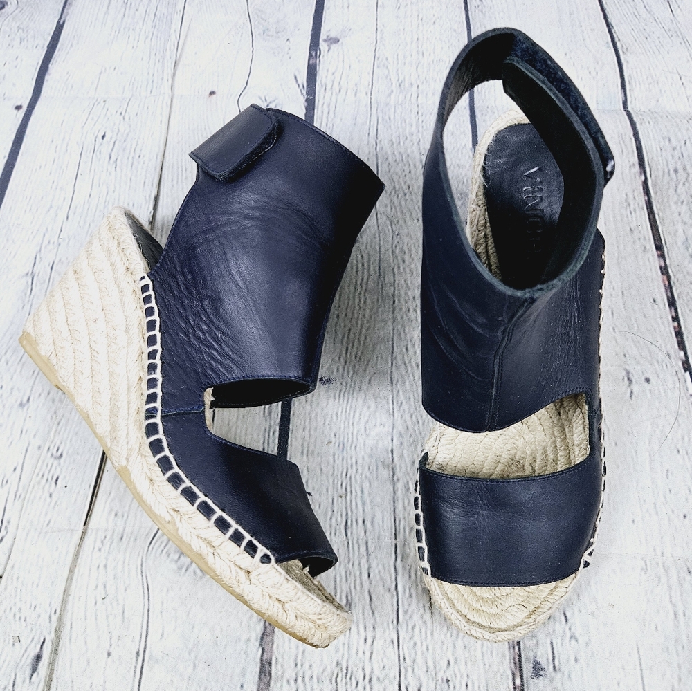VINCE | Spencer leather open toe espadrille wedge sandals